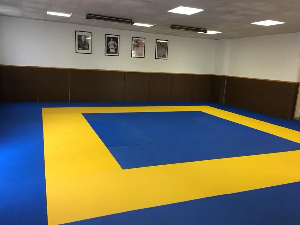 Le tatami bleu et jaune du Dojo des Batignolles